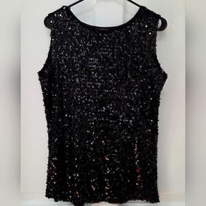 Adrianna Papell Evening Essentials Black Sequined Shell Tank L